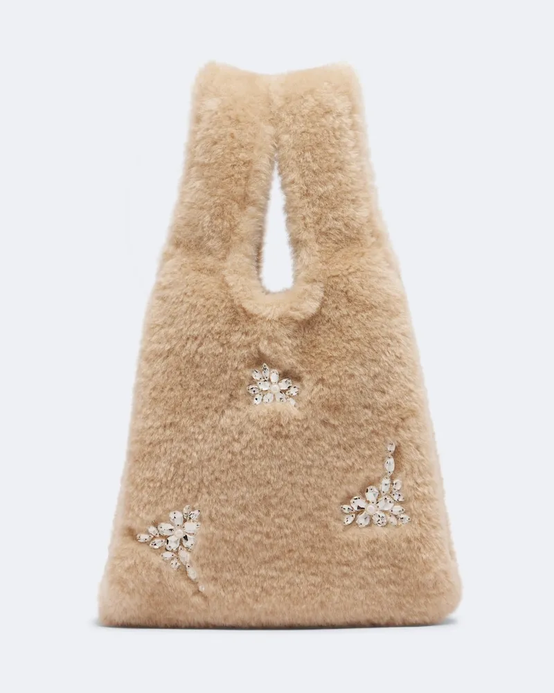 Simone Rocha Verzierter Shopper Mini aus Teddyfleece Beige