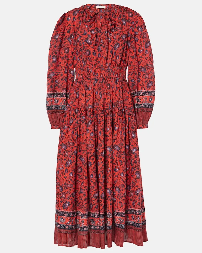 Ulla Johnson Midikleid Mona aus einem Baumwollgemisch Rot