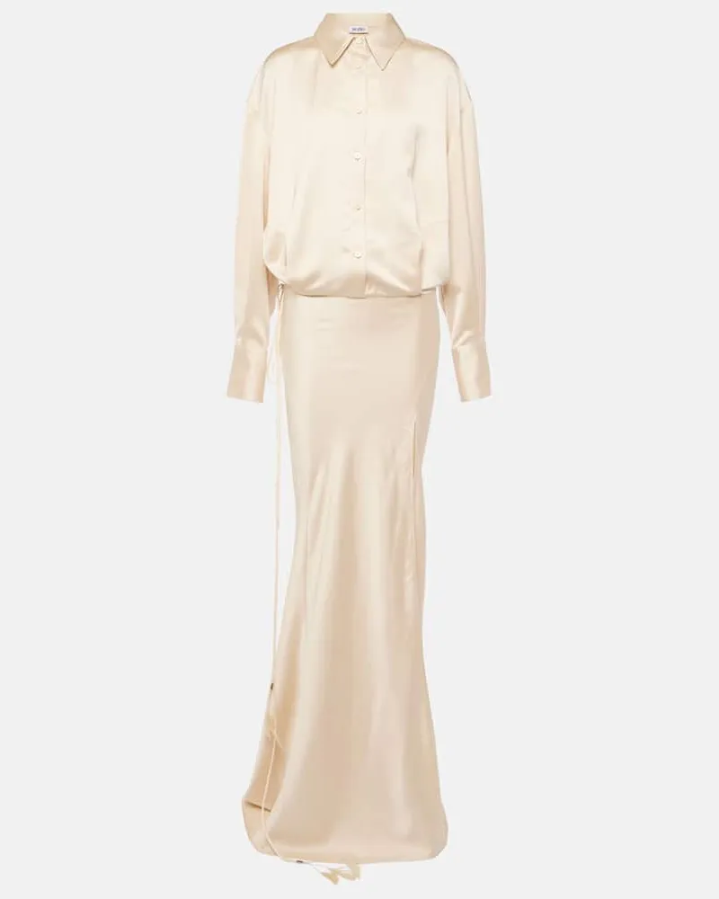 ATTICO Robe aus Satin mit Federn Weiß