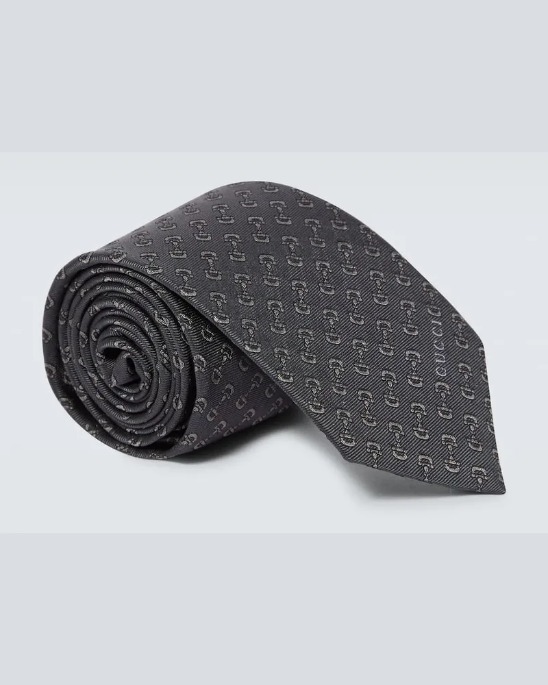 Gucci Krawatte Horsebit aus Seiden-Jacquard Grau