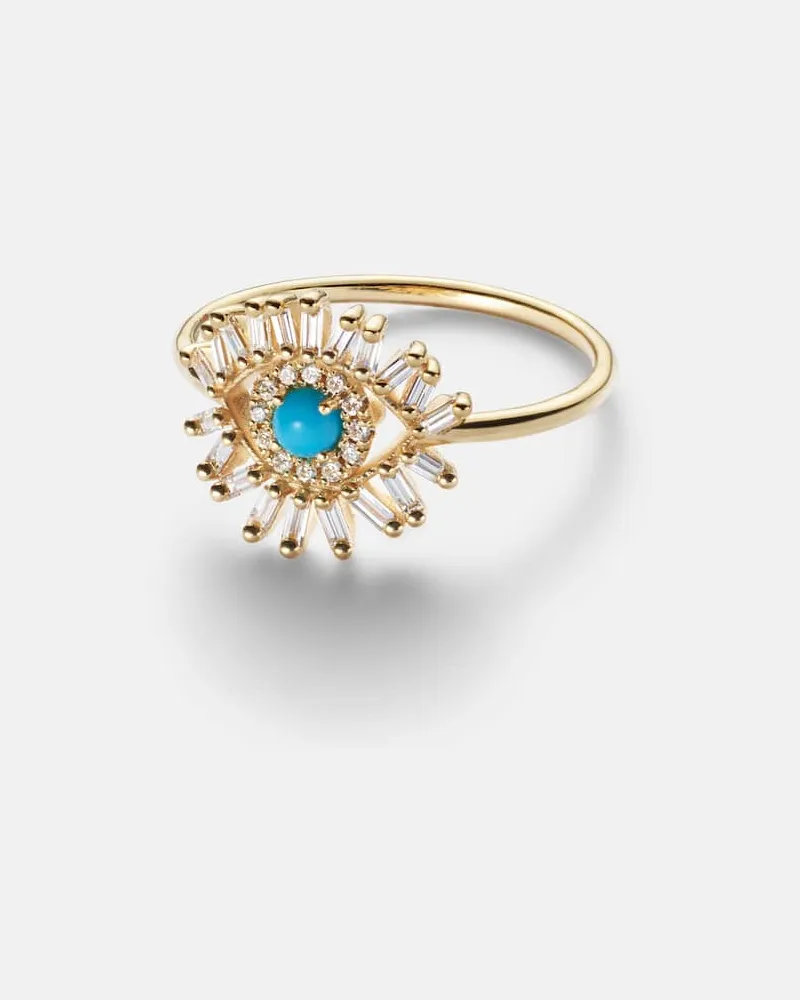 Suzanne Kalan Ring Evil Eye Mini aus 18kt Gelbgold mit Diamanten und Türkis Gold