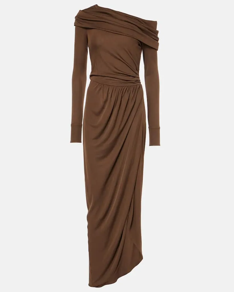 Oscar de la Renta Off-Shoulder-Robe aus Jersey Braun