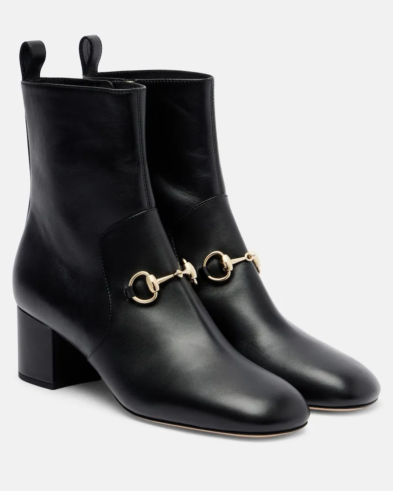 Gucci Ankle Boots Horsebit aus Leder Schwarz