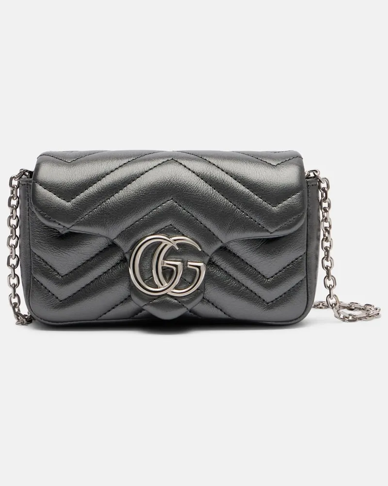 Gucci Schultertasche GG Marmont Mini aus Leder Grau