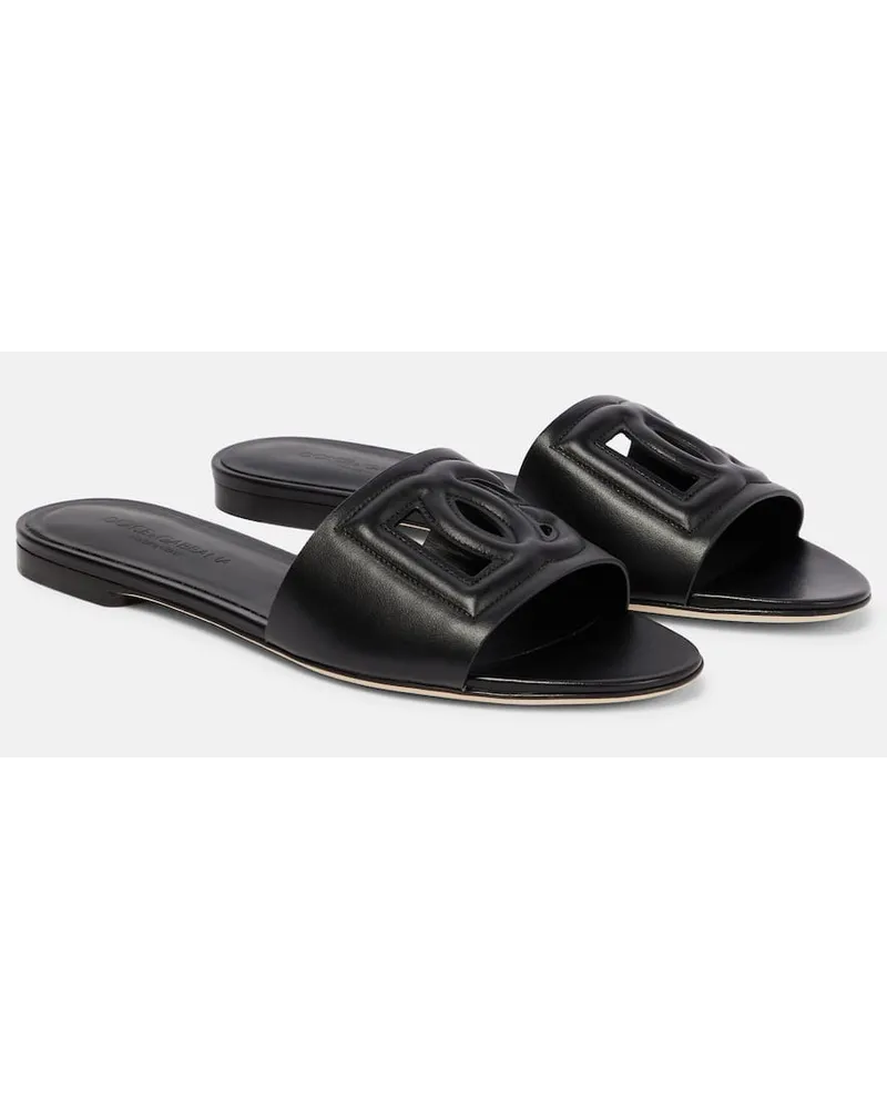 Dolce & Gabbana Pantoletten DG aus Leder Schwarz