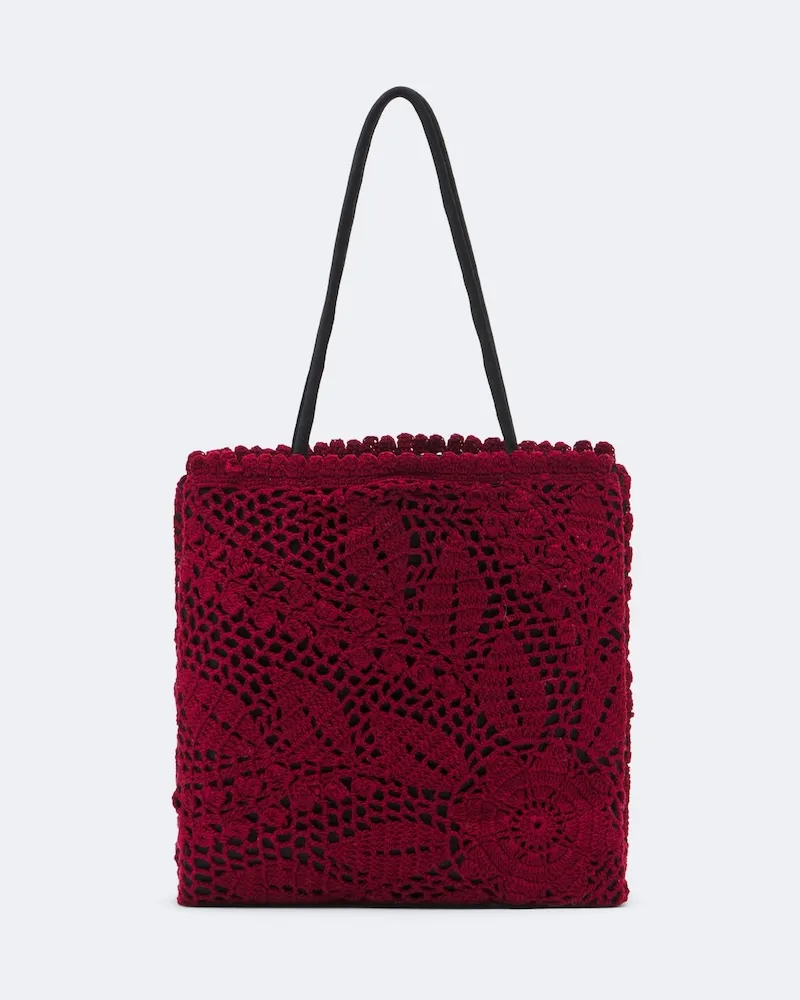 Magda Butrym Tote Bag Julia Small aus Häkelstrick Burgunderrot
