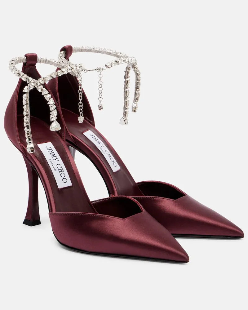 Jimmy Choo Pumps Stevie 100 aus Satin mit Kristallen Burgund
