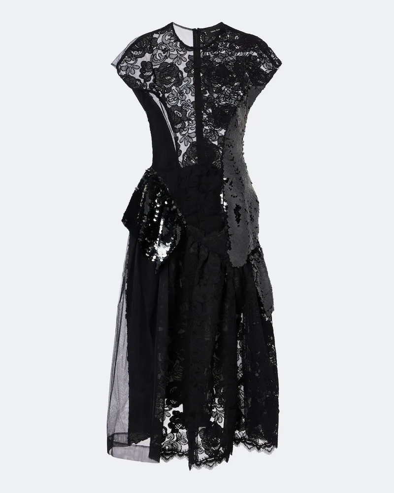 Simone Rocha Midikleid mit Spitze und Pailletten Schwarz