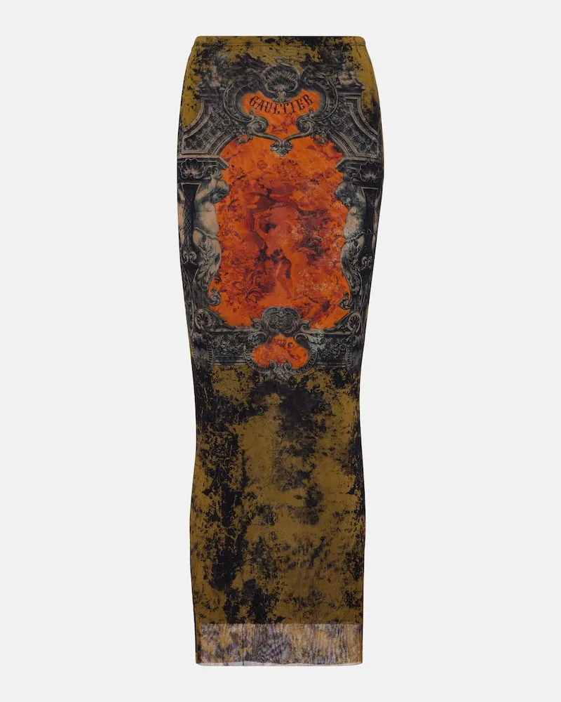 Jean Paul Gaultier Bedruckter Midirock Médallion aus Mesh Multicolor