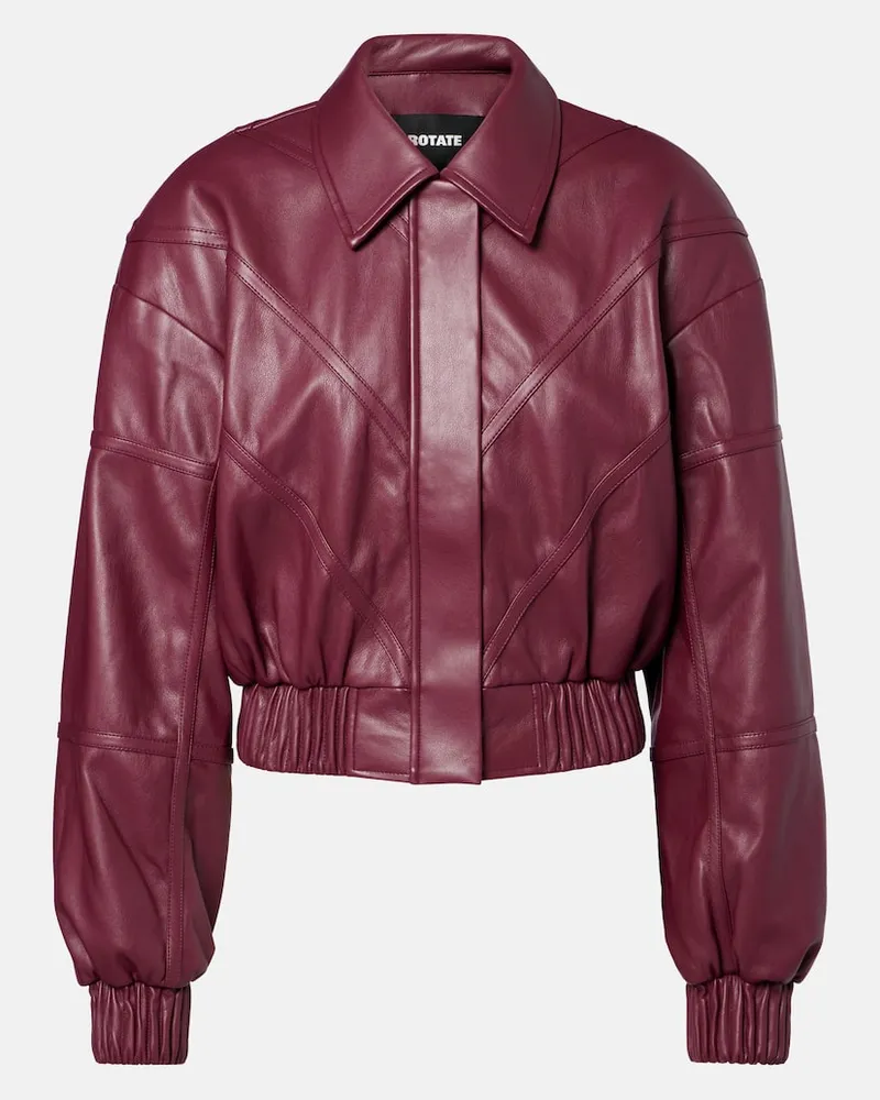 ROTATE Birger Christensen Cropped-Bomberjacke aus Lederimitat Burgund