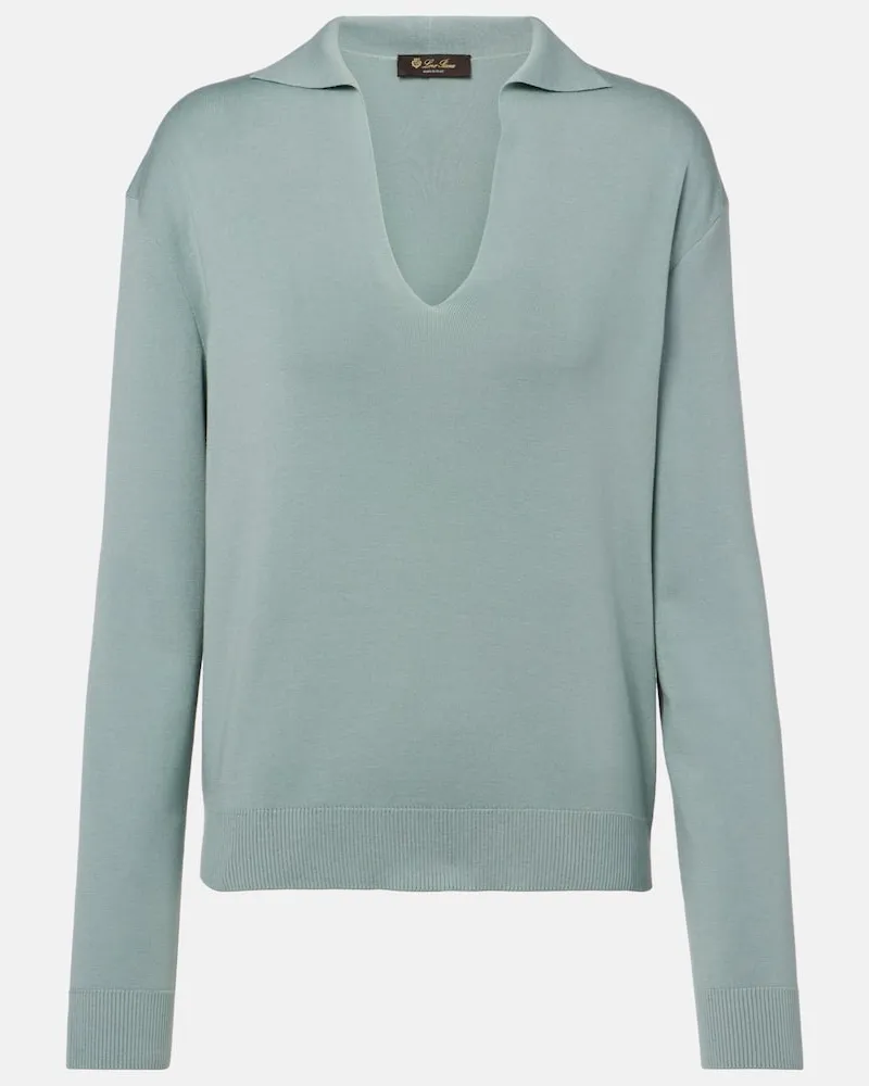 Loro Piana Polopullover aus Seide und Baumwolle Blau