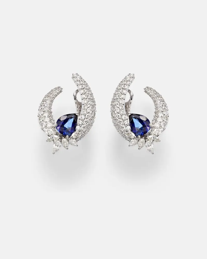 YEPREM Ohrringe aus 18kt Weißgold (750/1000) mit Diamanten und Saphiren Silber