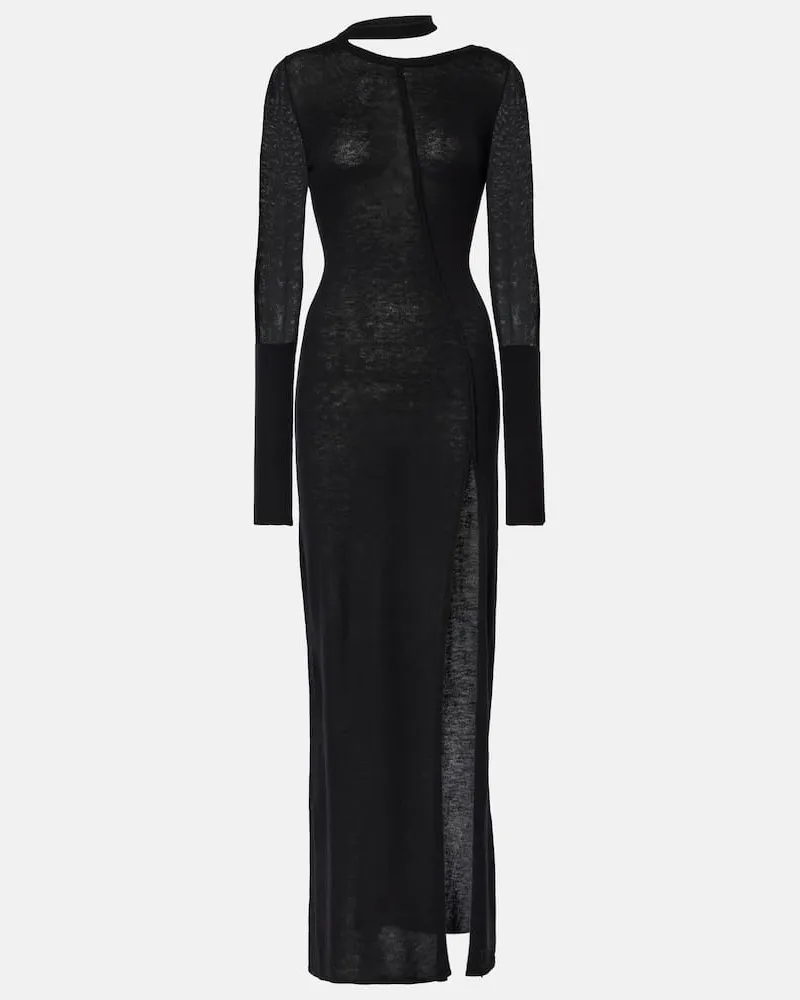 DIDU Maxikleid aus Wolle Schwarz