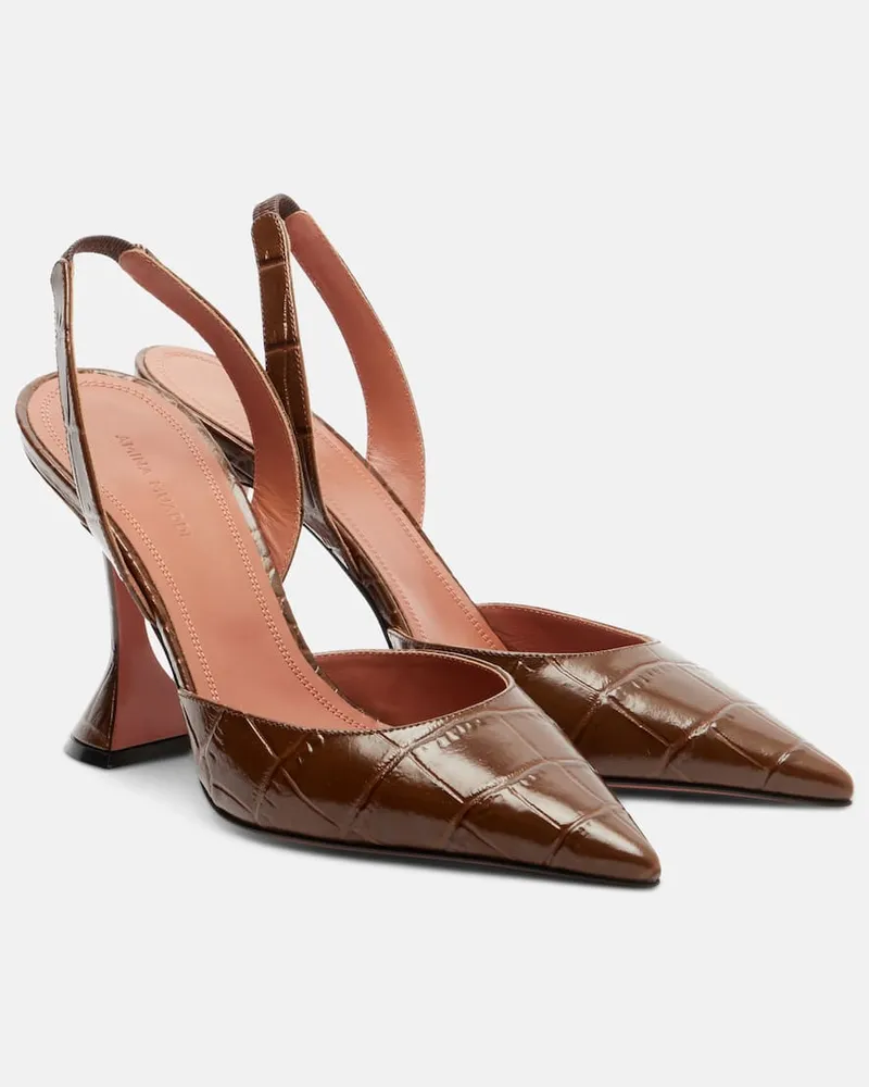 Amina Muaddi Slingback-Pumps Holli aus Leder Braun