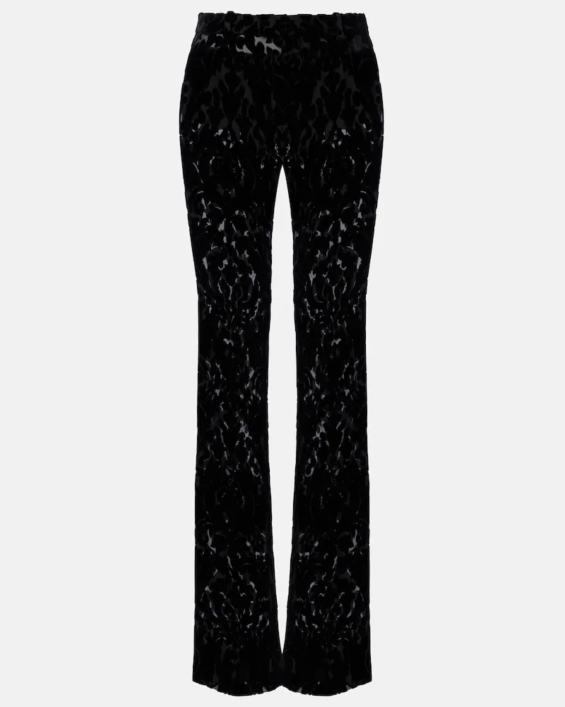 Gucci Weite Hose aus Devoré Schwarz