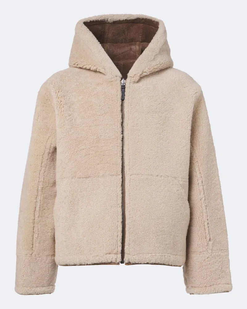 Yves Salomon Wendbare Kapuzenjacke aus Shearling Beige