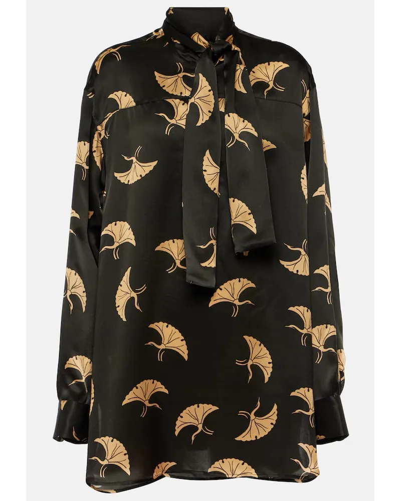 Dries van Noten Bedruckte Schluppenbluse aus Seidensatin Schwarz