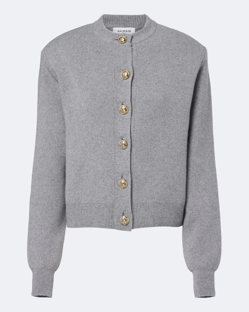 Balmain Cardigan aus Kaschmir und Wolle Grau