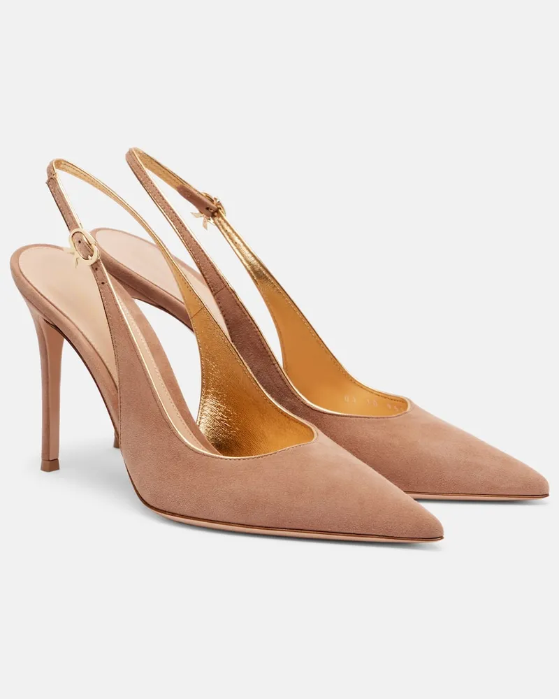 Gianvito Rossi Slingback-Pumps Robbie 95 aus Veloursleder Beige