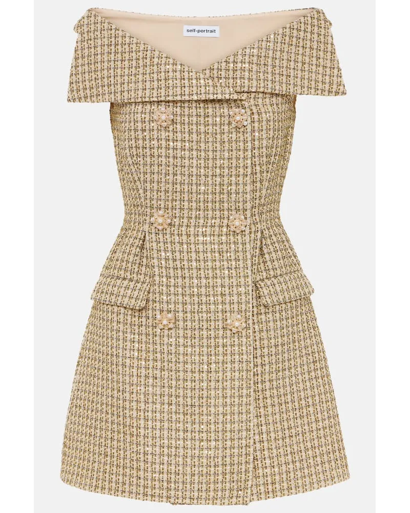 Self-Portrait Off-Shoulder-Minikleid aus BouclÃ Gold