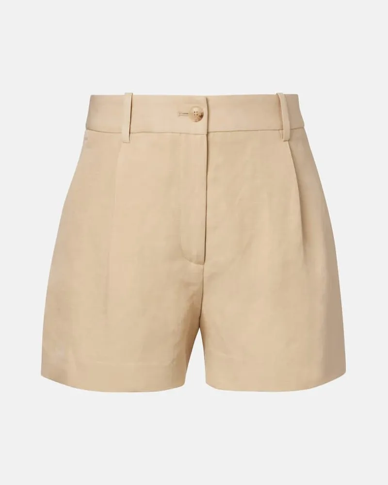 Nili Lotan High-Rise Shorts aus Leinen und Seide Beige