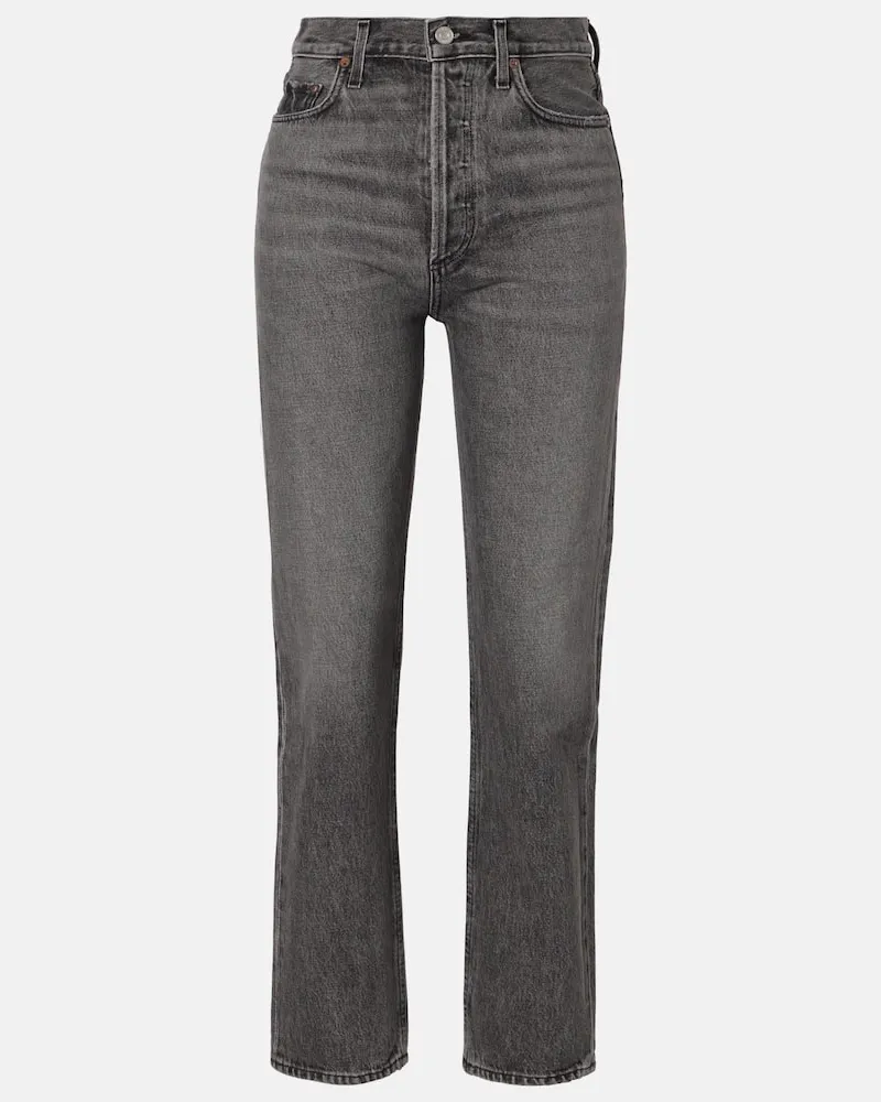 AGOLDE High-Rise Straight Jeans 90s Pinch Waist Crop Schwarz