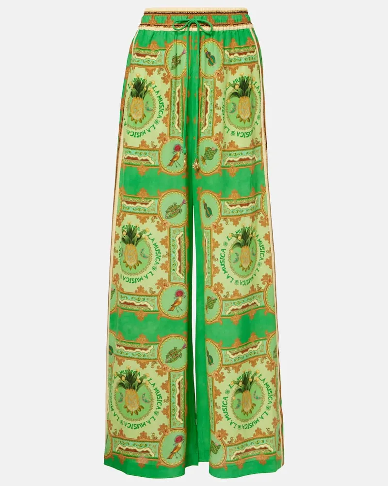 ALEMAIS Alémais Bedruckte Palazzo-Hose La Musica aus Seide Grün