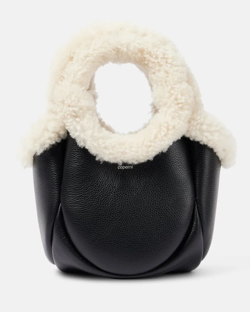 COPERNI Bucket-Bag Swipe Mini aus Leder mit Faux Fur Schwarz