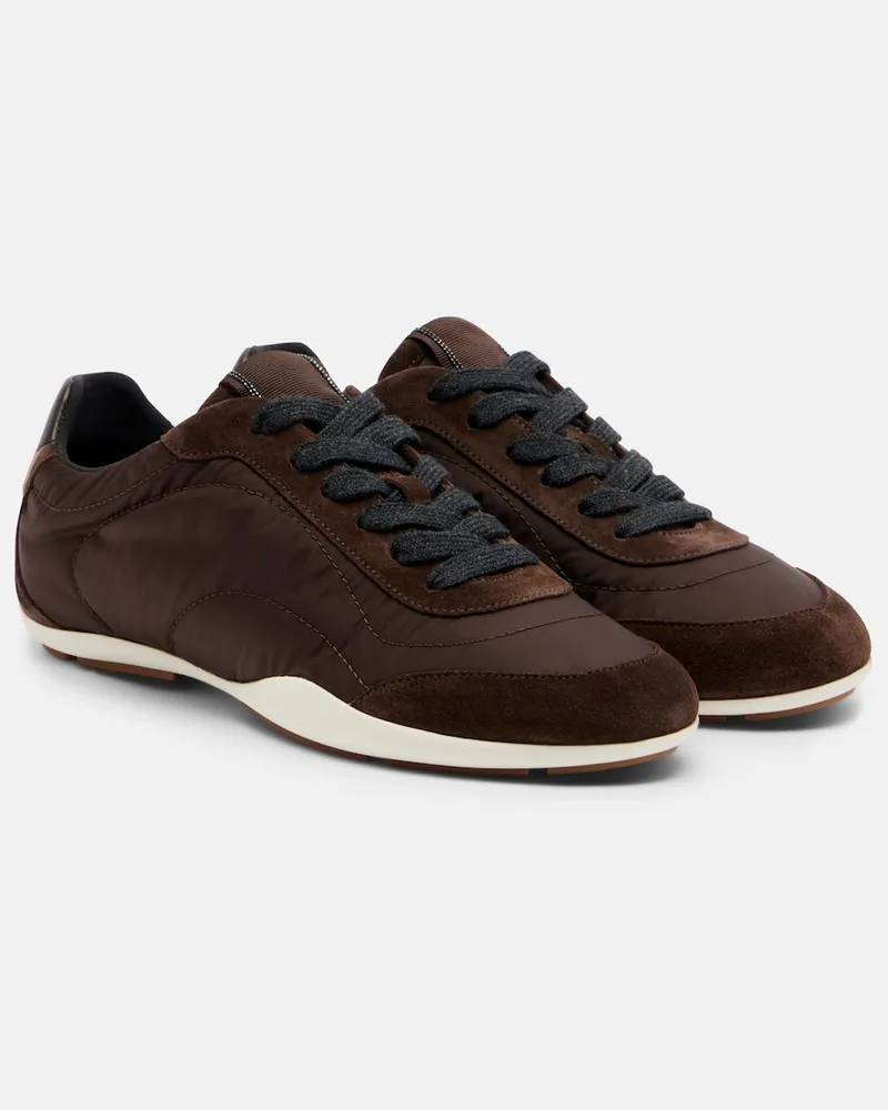 Brunello Cucinelli Sneakers Monili mit Veloursleder Braun