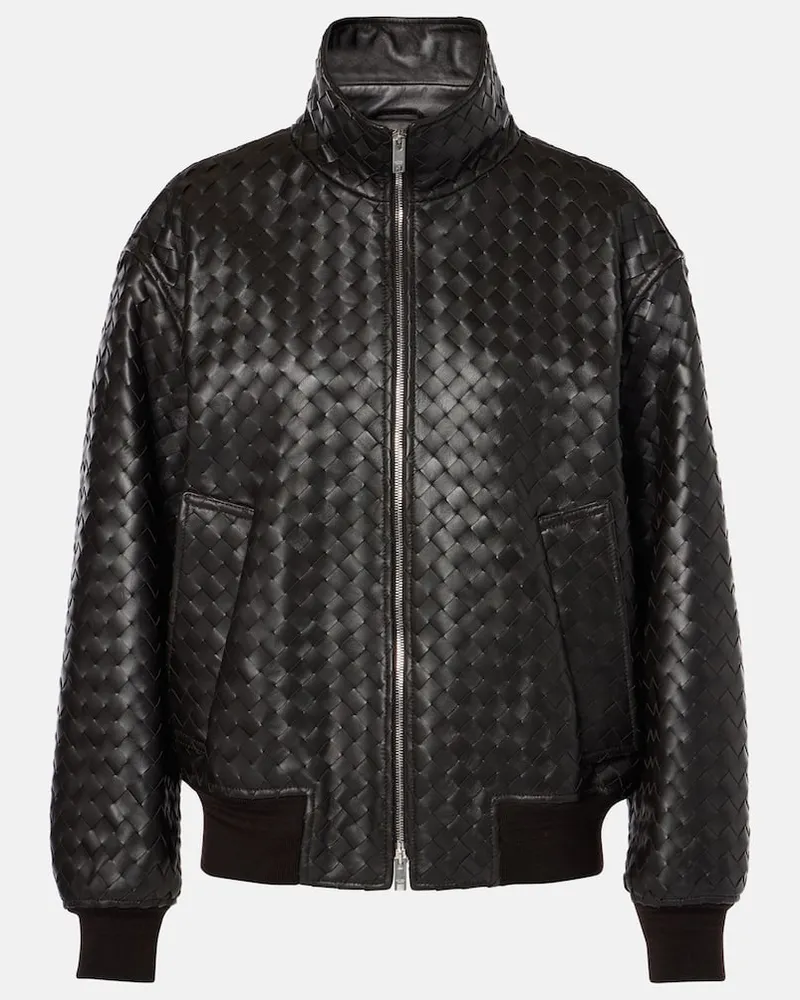 Bottega Veneta Lederjacke Intrecciato Braun