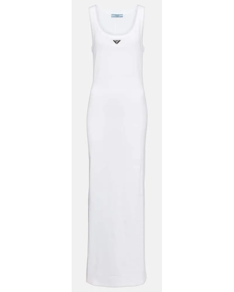 Prada Maxikleid aus Baumwoll-Jersey Weiss