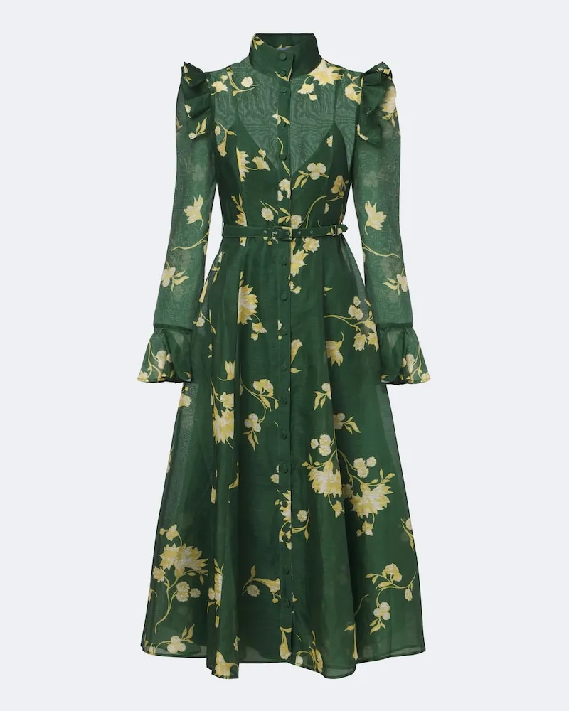 LEO LIN Midikleid Katrina aus einem Leinengemisch Grün