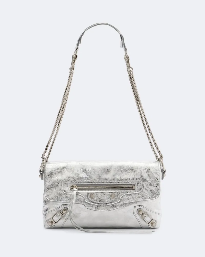 Balenciaga Metallic Schultertasche Le City aus Leder Silber