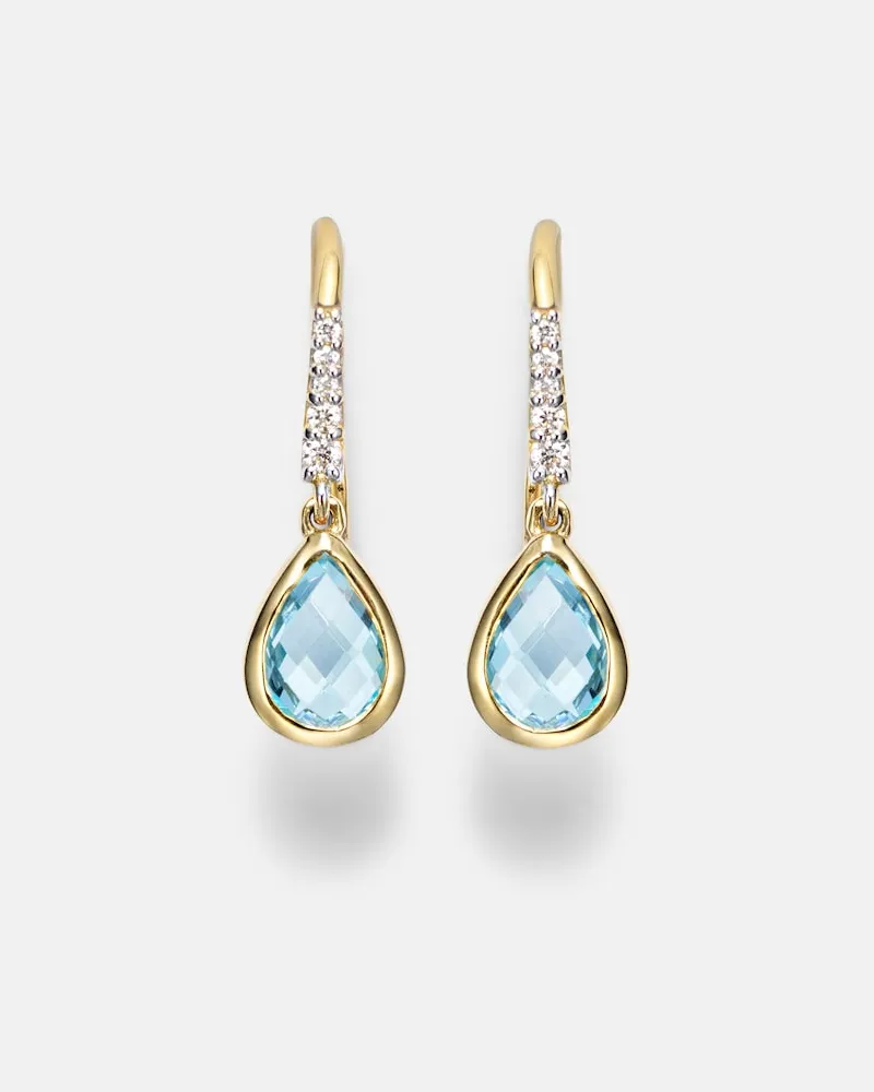 MATEO Ohrringe aus 14kt Gelbgold mit Diamanten und Topas Blau