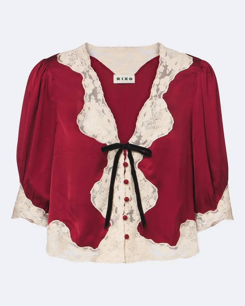 RIXO Bluse Ursula aus Satin mit Spitze Rot