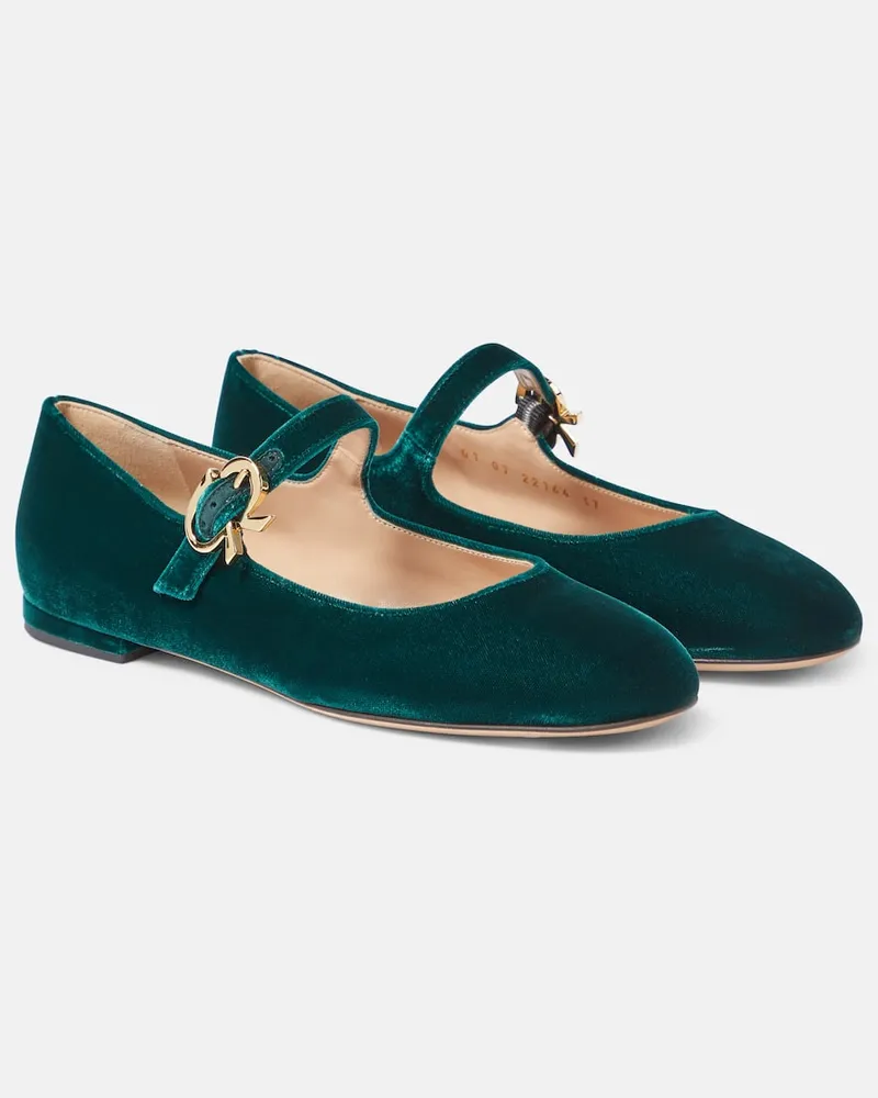 Gianvito Rossi Ballerinas Mary Ribbon aus Samt Grün