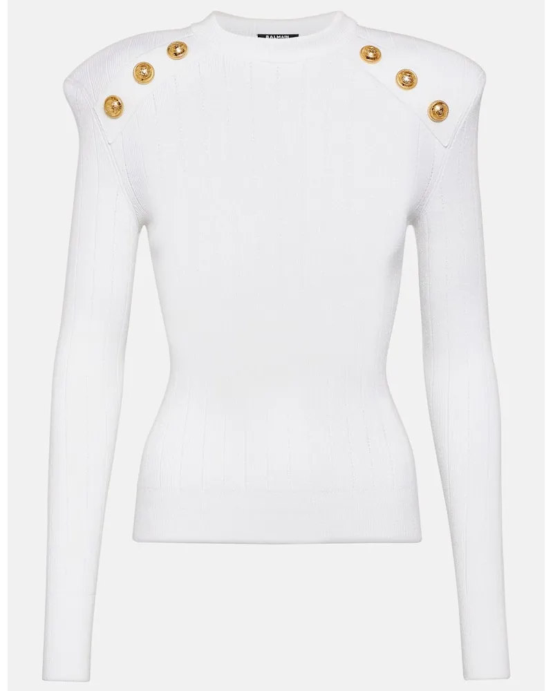 Balmain Verzierter Pullover aus Strick Weiss