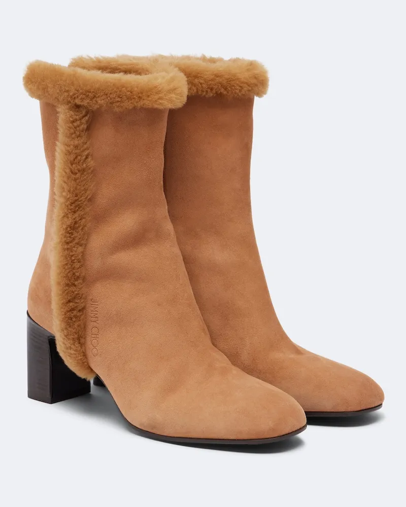Jimmy Choo Ankle Boots Daze aus Veloursleder mit Shearling Braun
