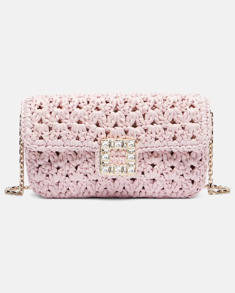 Roger Vivier Verzierte Clutch Jeu de Fille aus Raffiabast Rosa