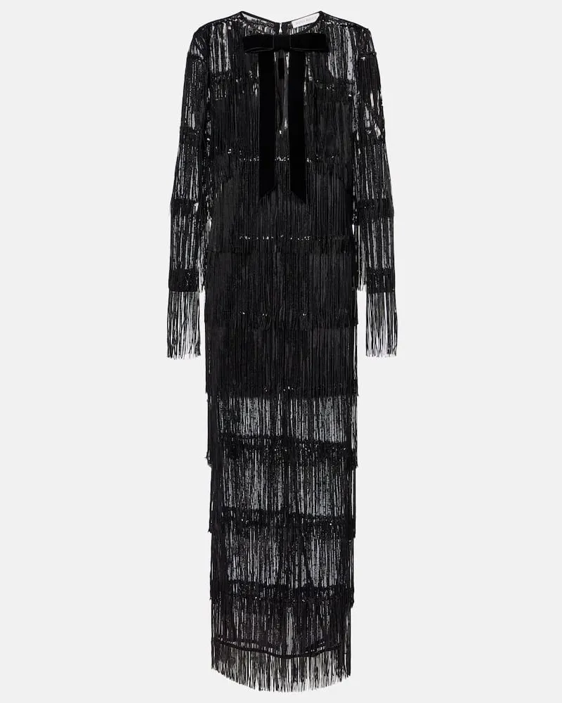 Nina Ricci Maxikleid aus Tüll mit Pailletten Schwarz