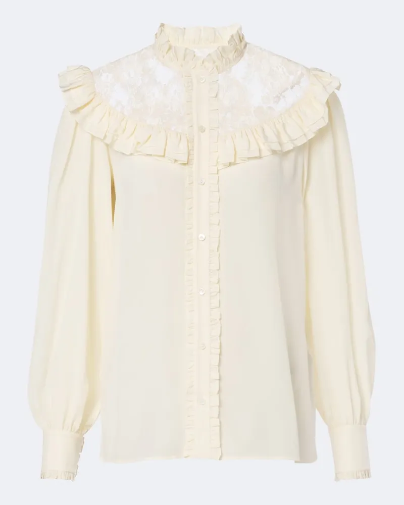 Chloé Chloé Bluse aus Crêpe de Chine aus Seide mit Spitze Weiß