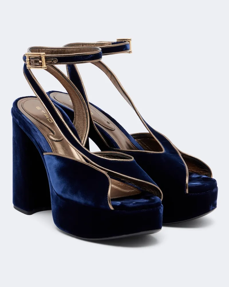 Etro Plateausandalen aus Samt Blau