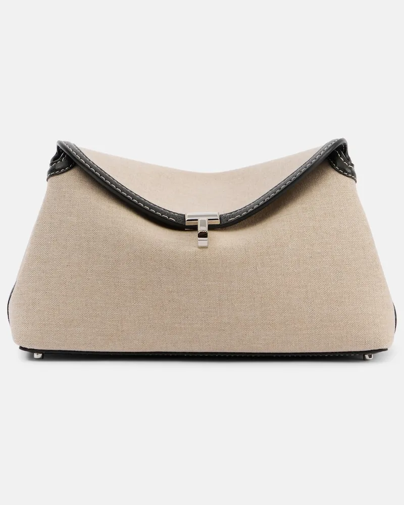 Totême Clutch T-Lock aus Canvas mit Leder Beige