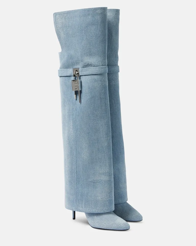 Givenchy Overknee-Stiefel Shark Lock Stiletto aus Denim Blau