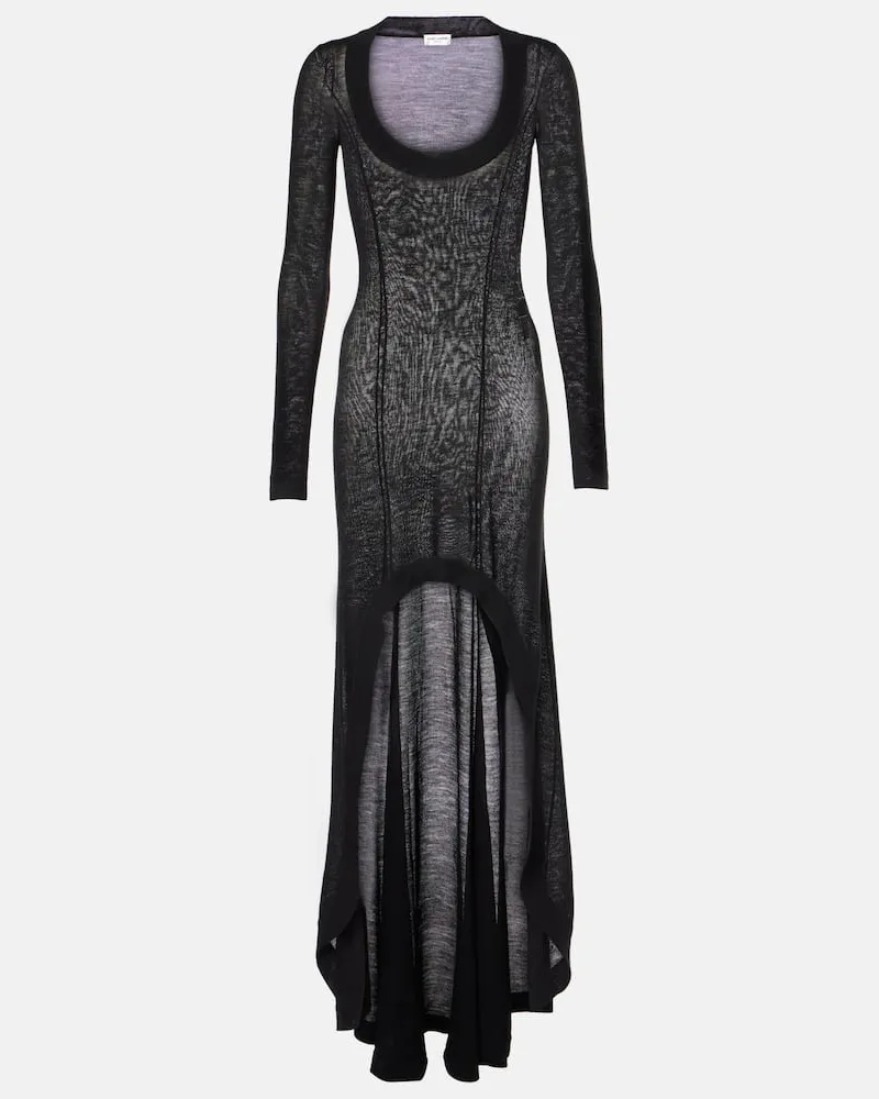 Saint Laurent Maxikleid aus Schurwolle Schwarz