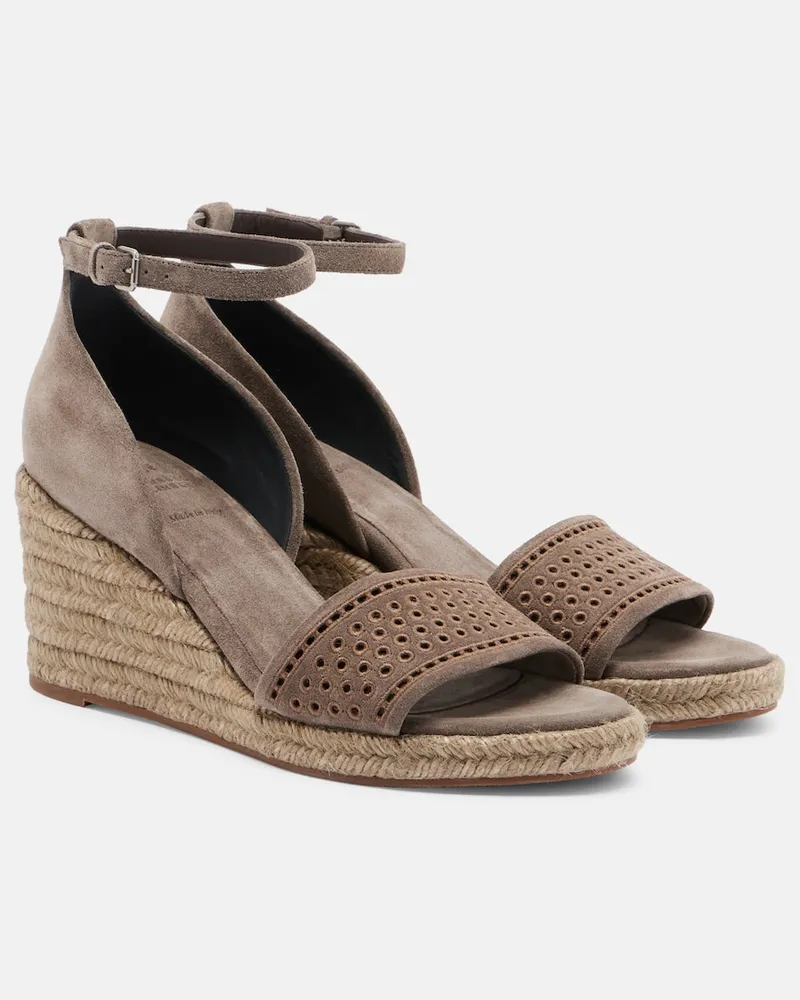 Brunello Cucinelli Espadrille-Wedges aus Veloursleder Grau