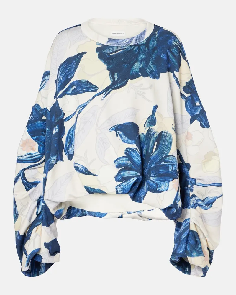 Dries van Noten Bedrucktes Sweatshirt aus Baumwoll-Jersey Blau