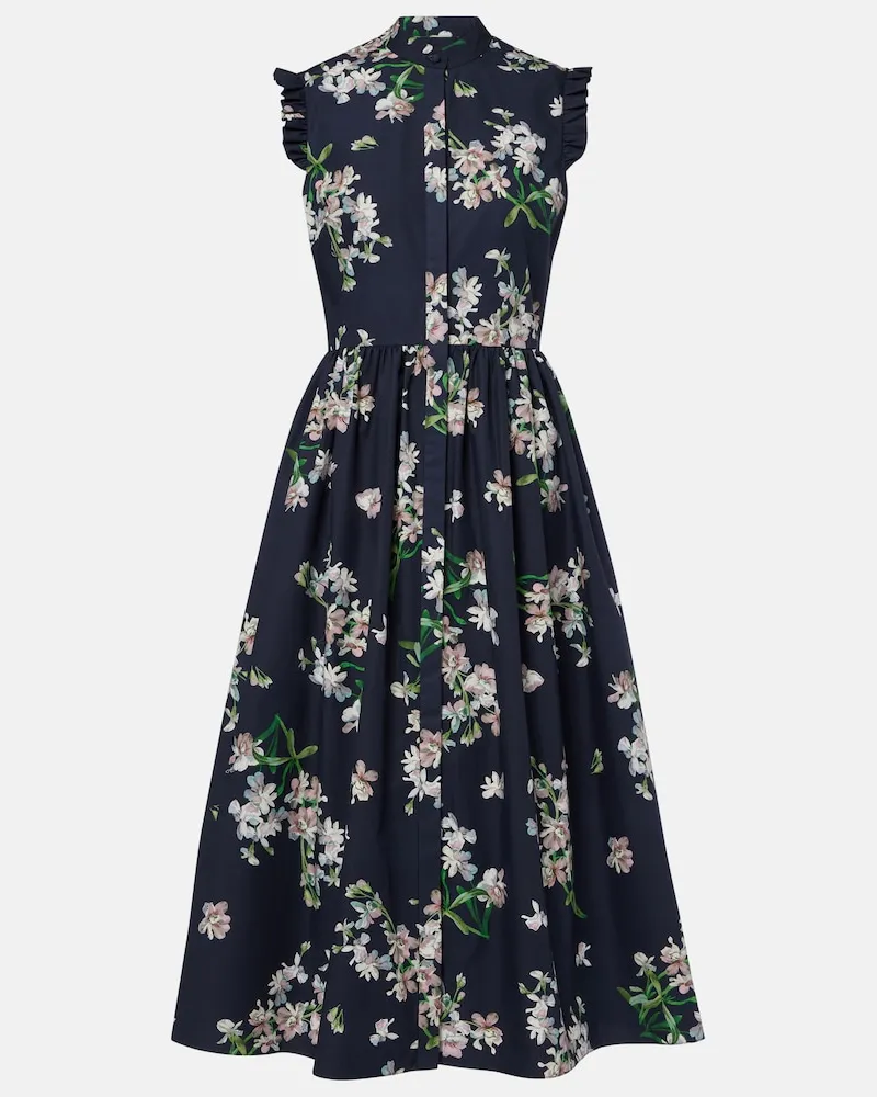 Erdem Bedrucktes Midikleid aus Baumwolle Blau