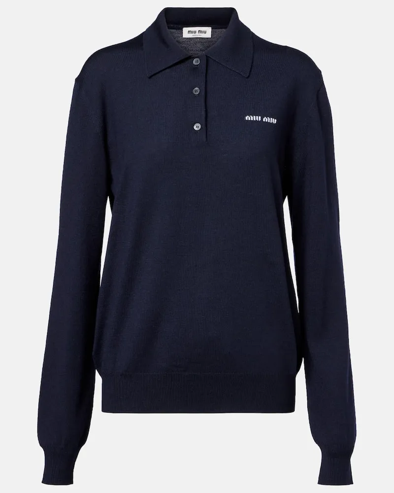 Miu Miu Polopullover aus Schurwolle Blau