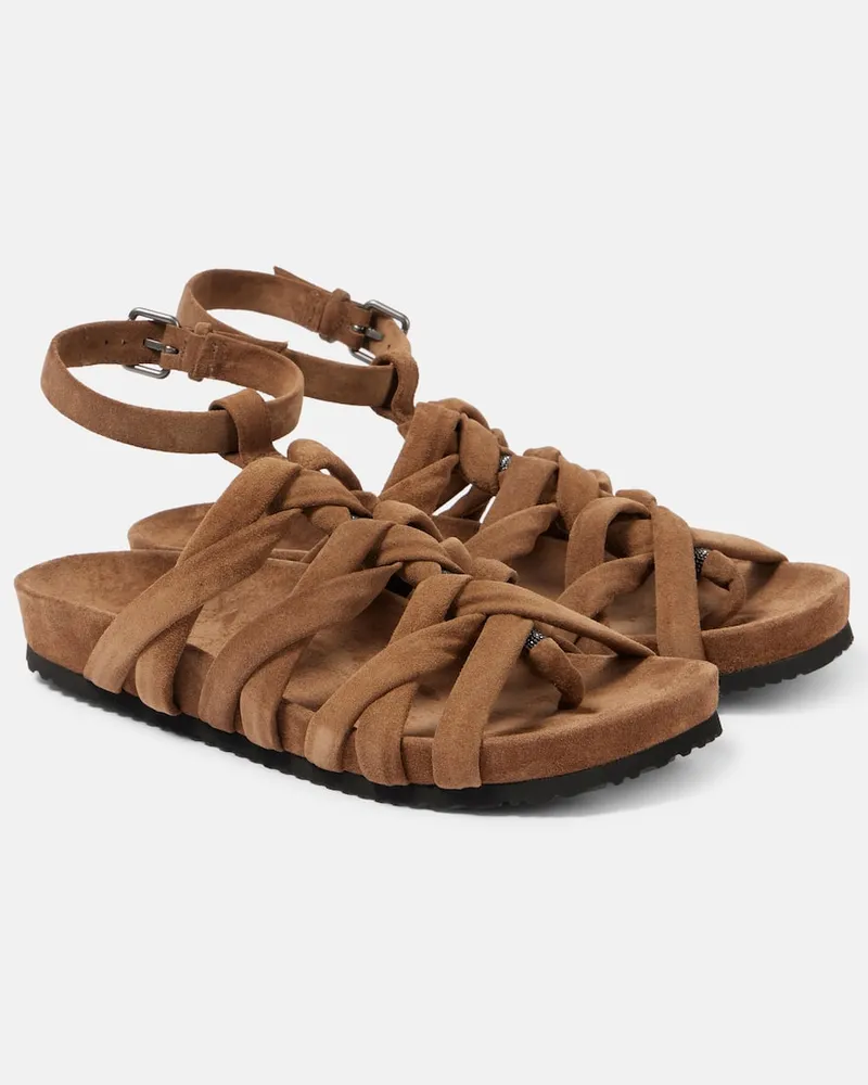 Brunello Cucinelli Sandalen aus Veloursleder Braun